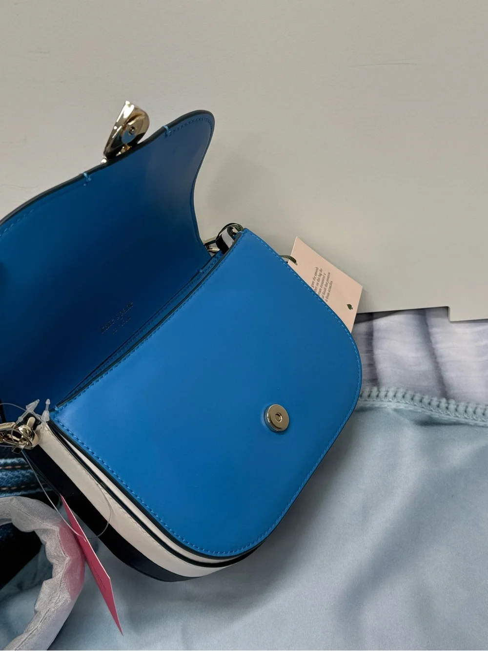 (new+tag) Kate Spade Lula Flap Saddle Smooth Leather Crossbody Bag Ocean Blue